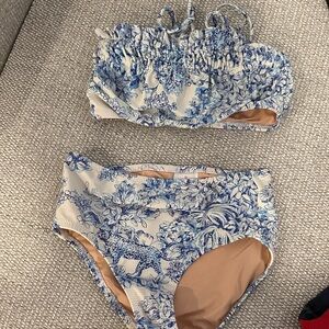 Girls crewcuts Blue and White Floral Bikini Set